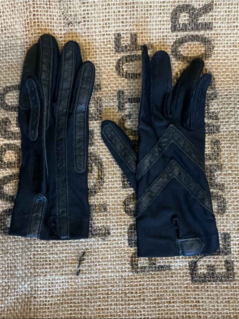 Vintage Isotoner Black Women's Dress Gloves with Chevron Stitch Trim